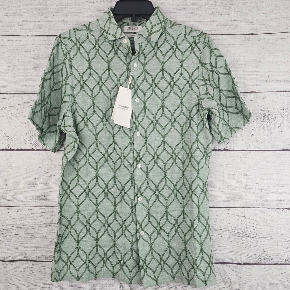 Murano Baird McNutt S Small Sage Green Linen Embroidered Button Shirt NWT 1625